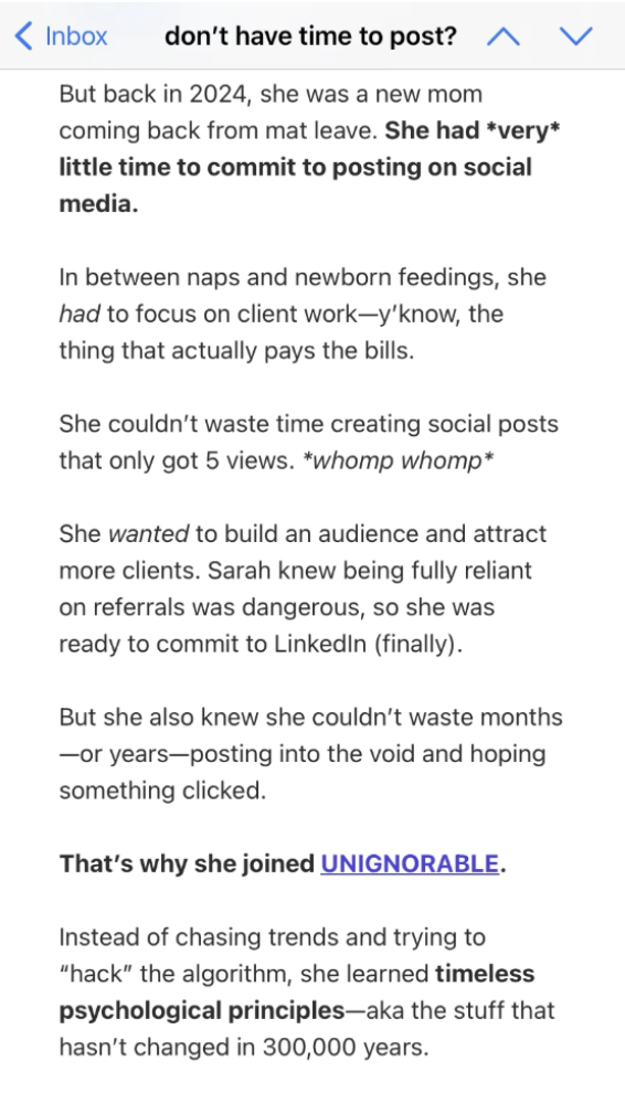 Objection-busting sales email from the UNIGNORABLE launch