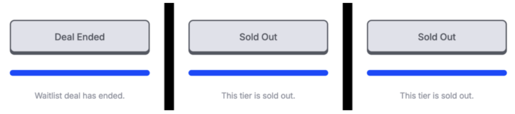 Snippet from the UNIGNORABLE sales page showing all tiers of the launch sold out
