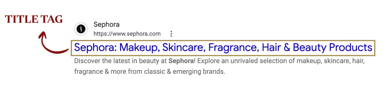 Screenshot example of title tag from Sephora