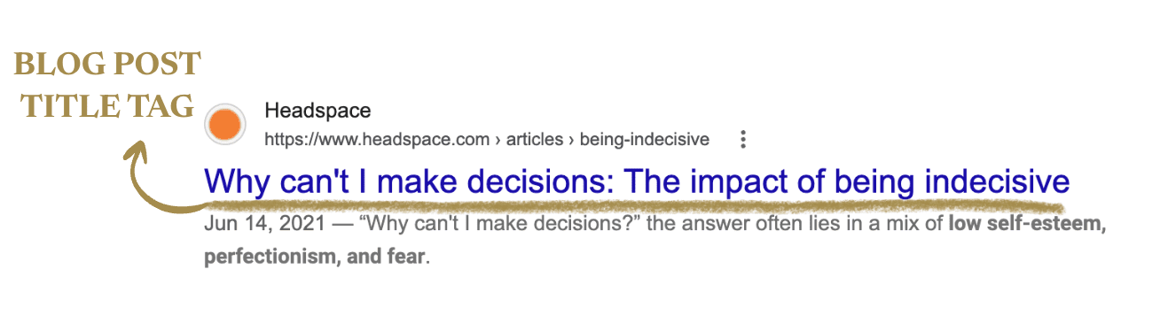 Screenshot example of a title tag from a Headspace blog post