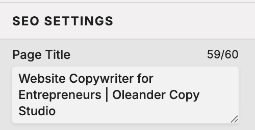 Screenshot example of Oleander Copy Studio's home page title