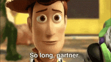 A GIF from Woody from Toy Story saying, "So long, partner."